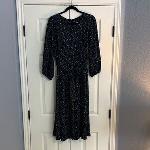 DKNY Elegant Black and Blue Long Sleeve Dress